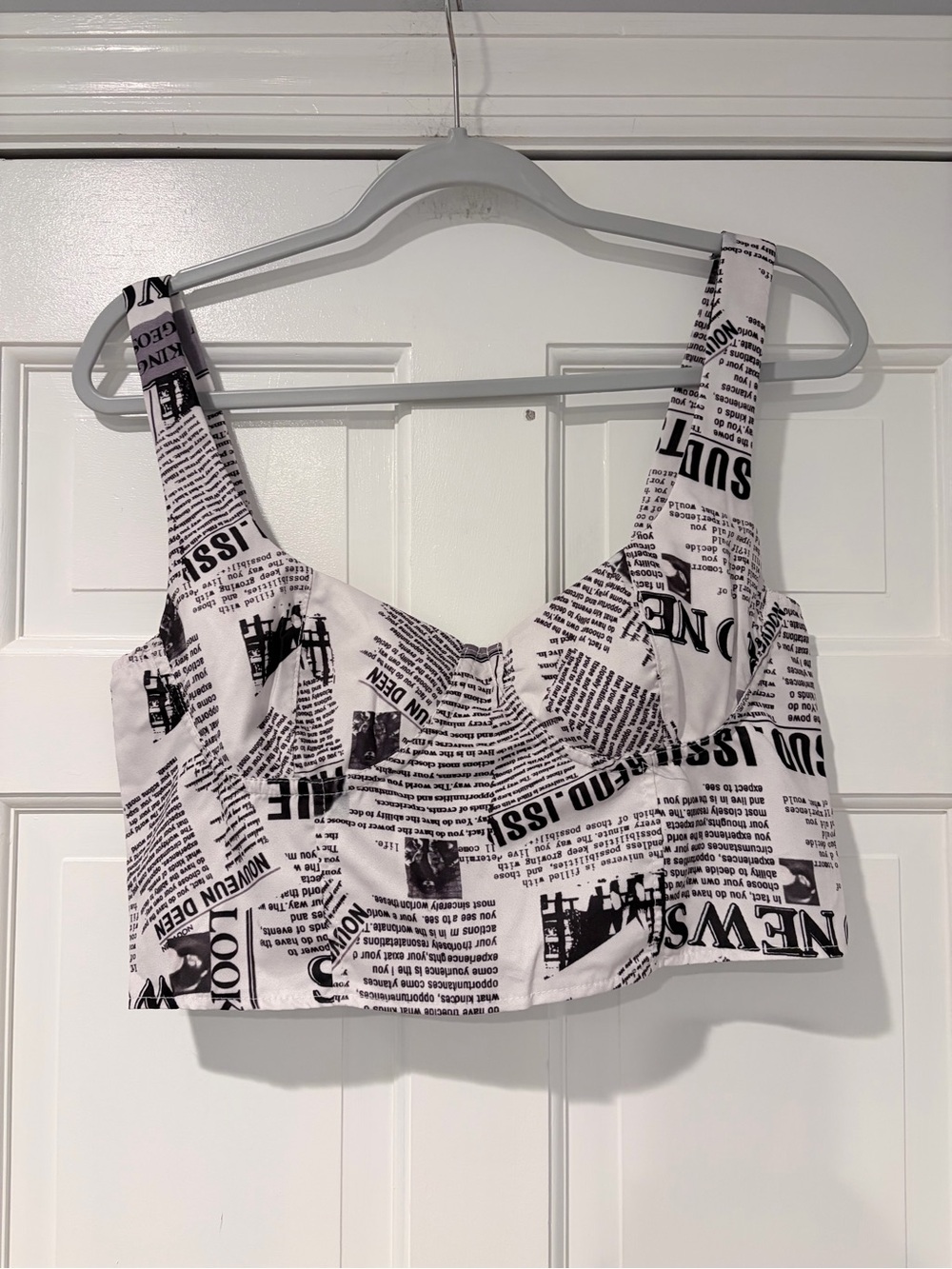 Source Unknown Black & White Newspaper-Print Tank Top